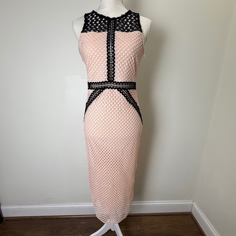 TopShop Geo Lace Midi Dress, Pink/Black, Fitted, NWT Size 6, Sleeveless